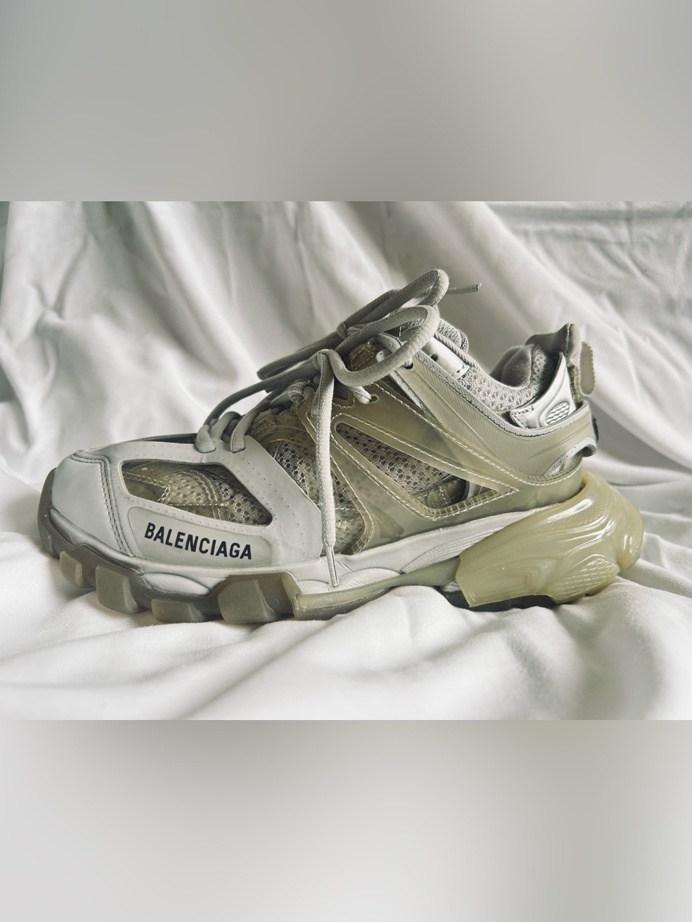Balenciaga Track Sneaker Gray Metallic Mesh Women's 7 Athletic Double Lace Shoe